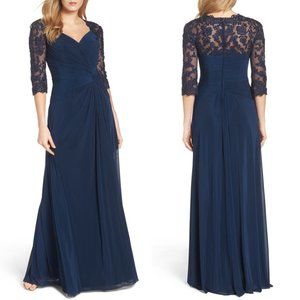 LA FEMME Ruched Twist Column Gown Maxi Dress Size 12